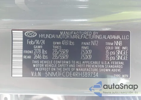2024 Hyundai Tucson Sel z USA, uszkodzony, nr VIN 5NMJFCDE4RH389734